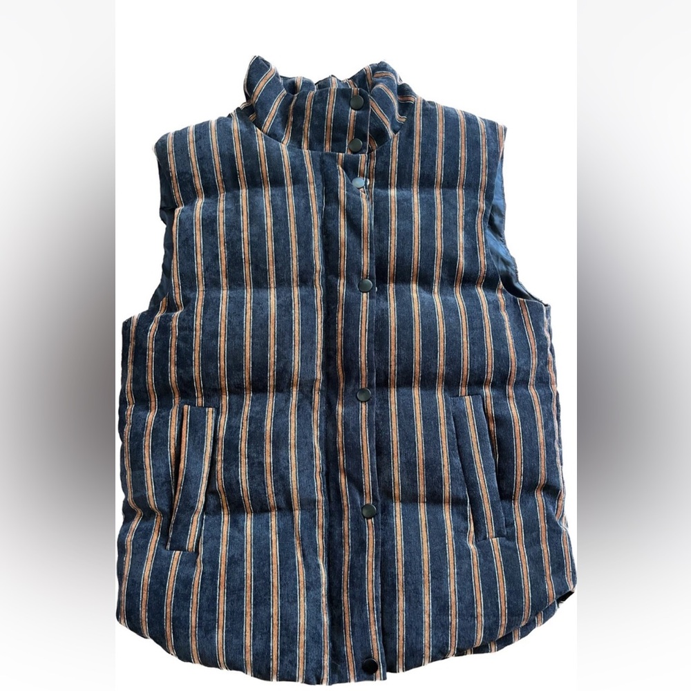 Urban Outfitters Arkansas Striped Corduroy Puffer Vest Women’s M Zip Up RARE